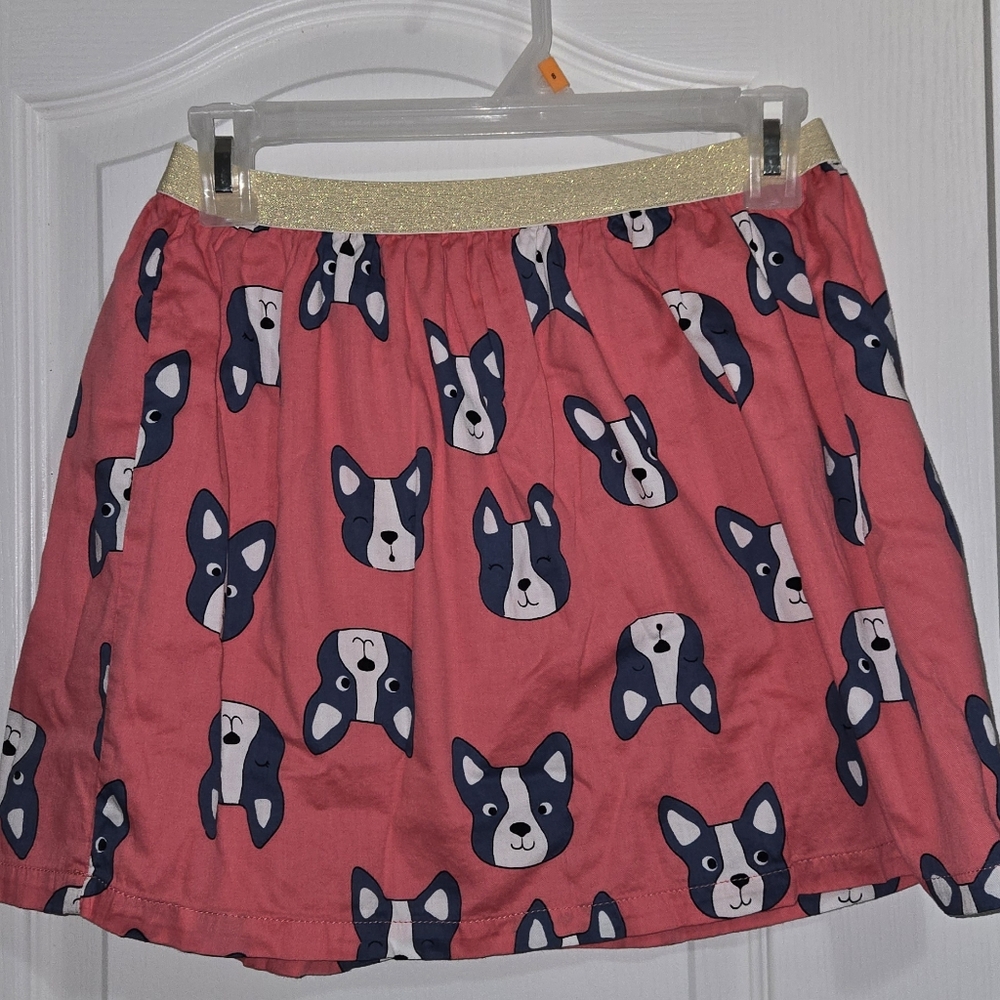 Pink Dog Print Skirt with Gold Waistband